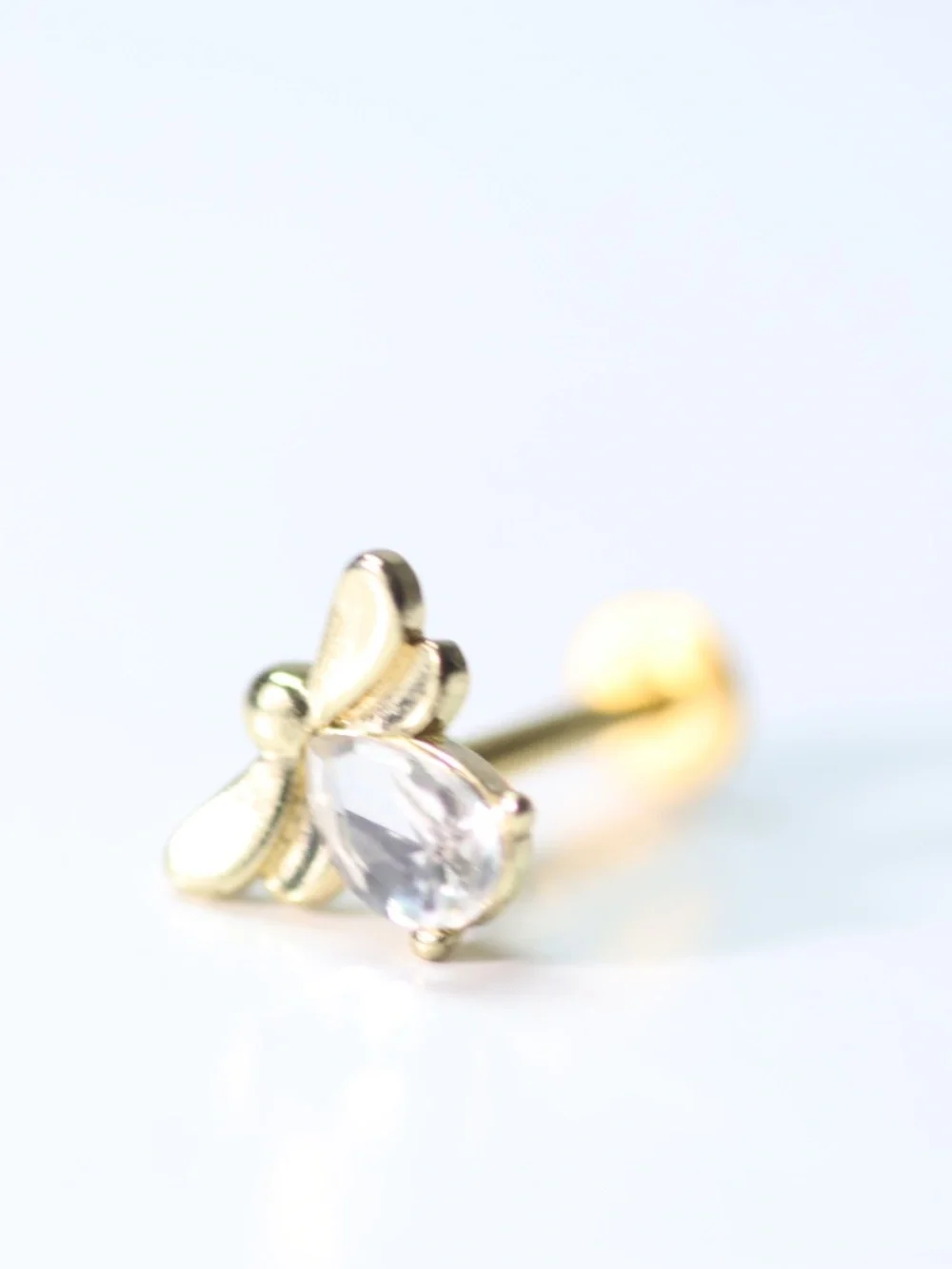 Cute crystal angel bee Barbel Piercing Gold Plated New